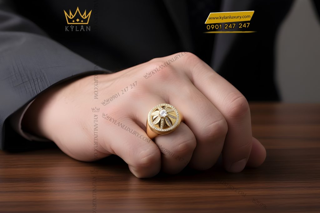 Nhẫn nam vàng Au750 đính kim cương 6 Nhẫn nam vàng Au750 đính kim cương
