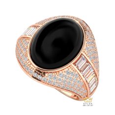 Nhẫn nam vàng Au750 đính kim cương và đá quý đen
