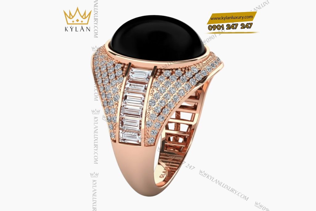 Kỳ Lân Luxury Nhan nam vang Au750 dinh kim cuong va da quy den 5 Nhẫn nam vàng Au750 đính kim cương và đá quý đen
