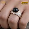 Nhẫn nam vàng Au750 đính kim cương và đá quý đen
