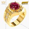 Nhẫn nam vàng Au750 đính kim cương và đá quý đỏ