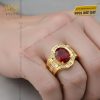 Nhẫn nam vàng Au750 đính kim cương và đá quý đỏ