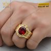 Nhẫn nam vàng Au750 đính kim cương và đá quý đỏ