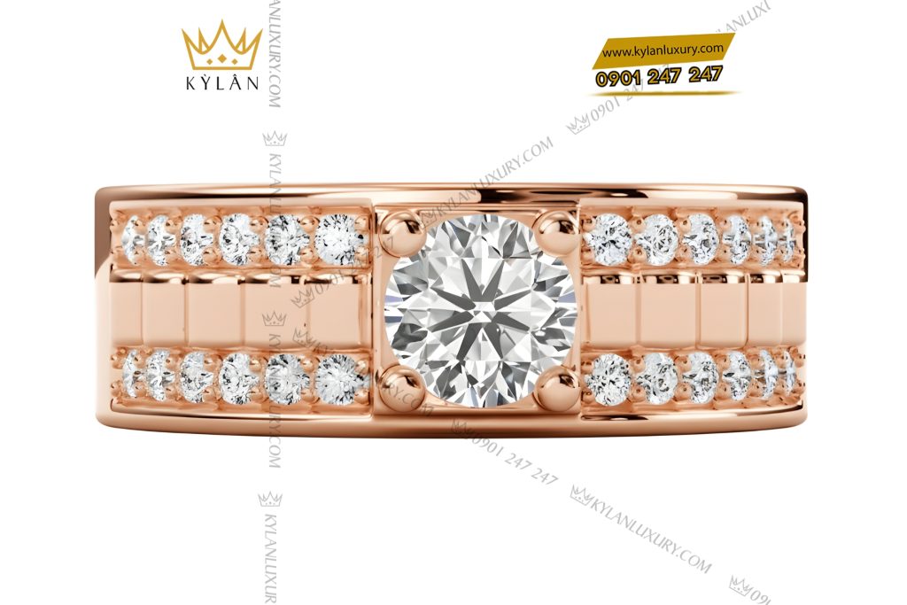 Nhẫn nam vàng hồng Au750 đính kim cương