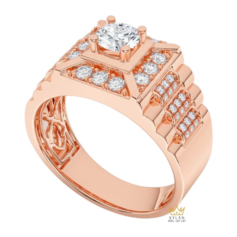 Nhẫn nam vàng hồng Au750 đính kim cương