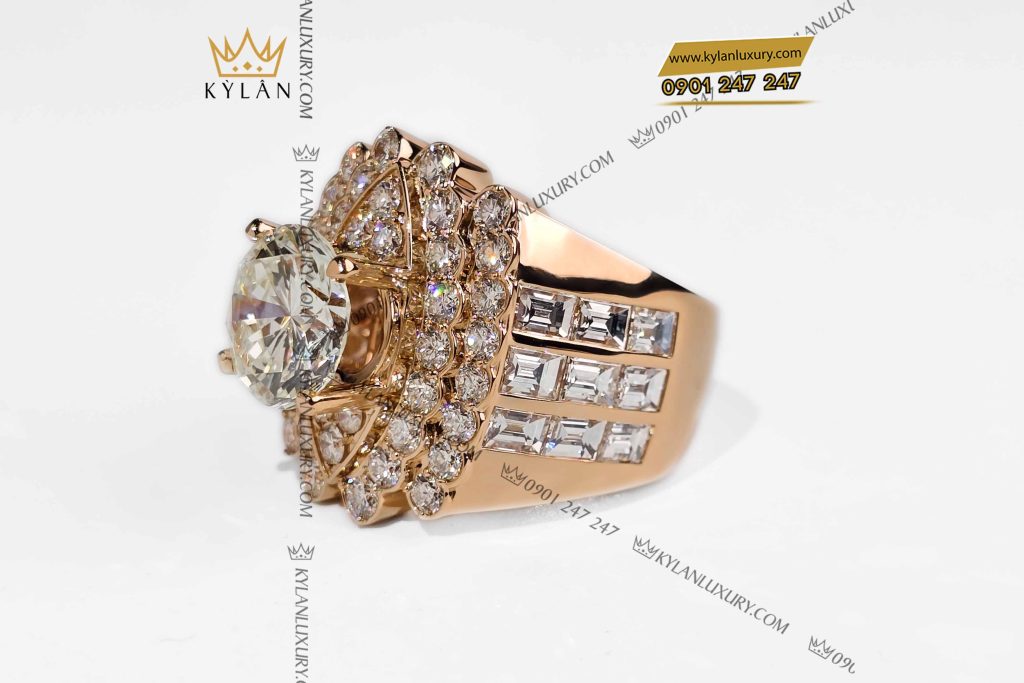 Nhẫn nam vàng hồng Au750 đính kim cương 2 Nhẫn nam vàng hồng Au750 đính kim cương