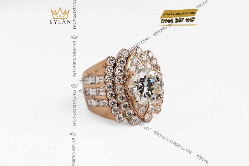 Nhẫn nam vàng hồng Au750 đính kim cương