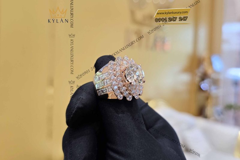 Nhẫn nam vàng hồng Au750 đính kim cương