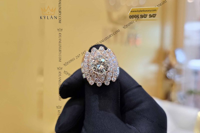 Nhẫn nam vàng hồng Au750 đính kim cương