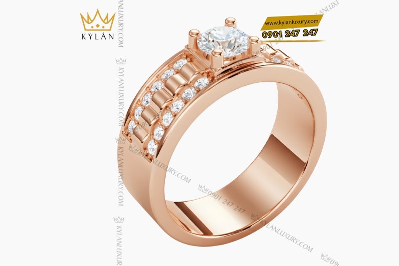 Nhẫn nam vàng hồng Au750 đính kim cương