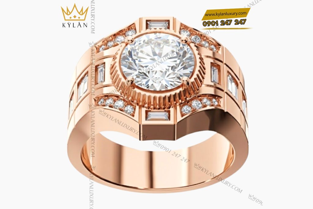Nhẫn nam vàng hồng Au750 đính kim cương
