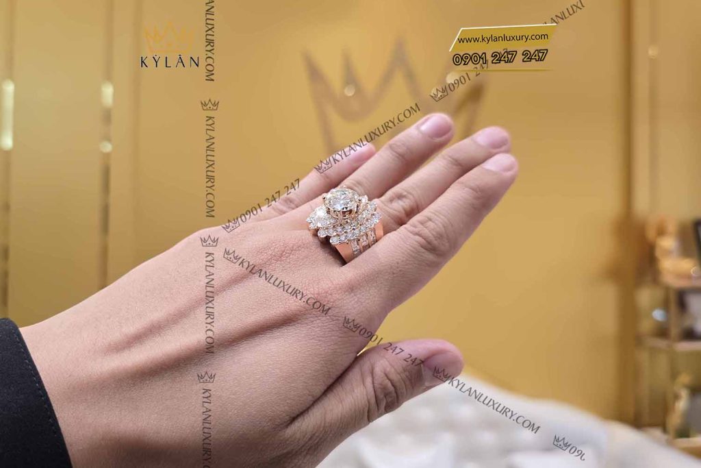 Nhẫn nam vàng hồng Au750 đính kim cương 7 Nhẫn nam vàng hồng Au750 đính kim cương