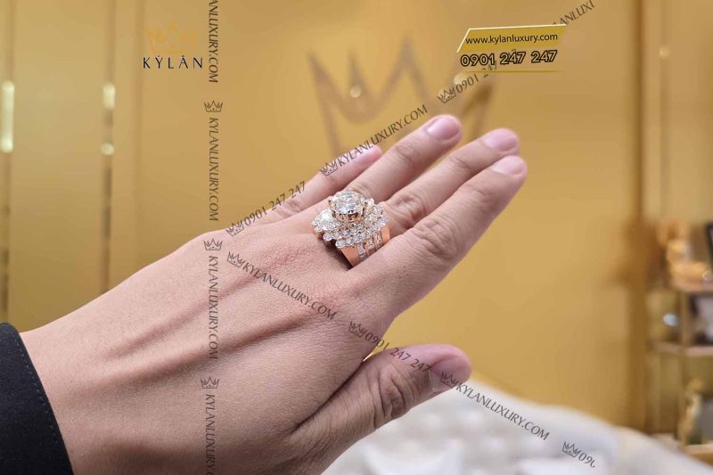 Nhẫn nam vàng hồng Au750 đính kim cương