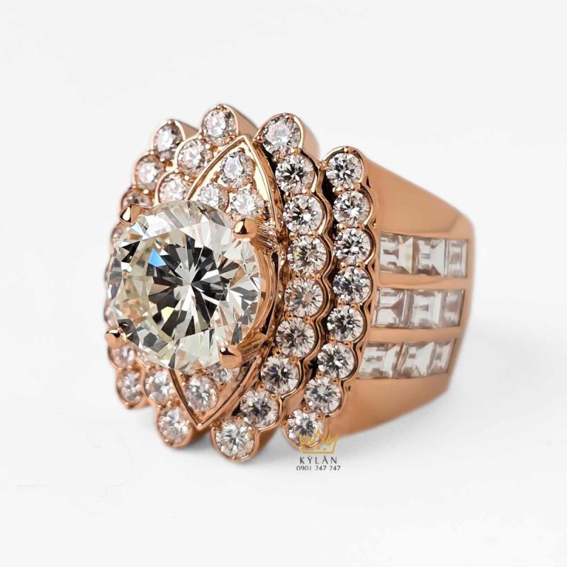 Nhẫn nam vàng hồng Au750 đính kim cương