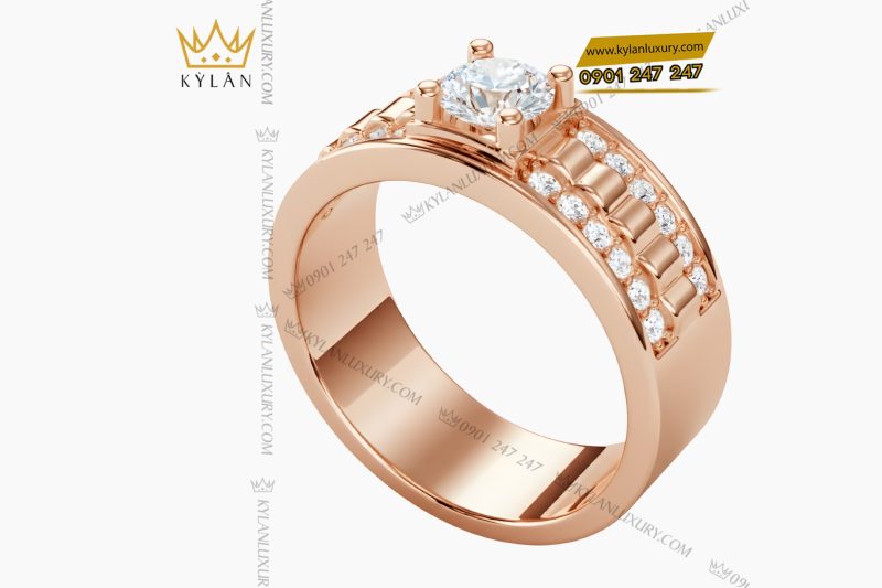 Nhẫn nam vàng hồng Au750 đính kim cương