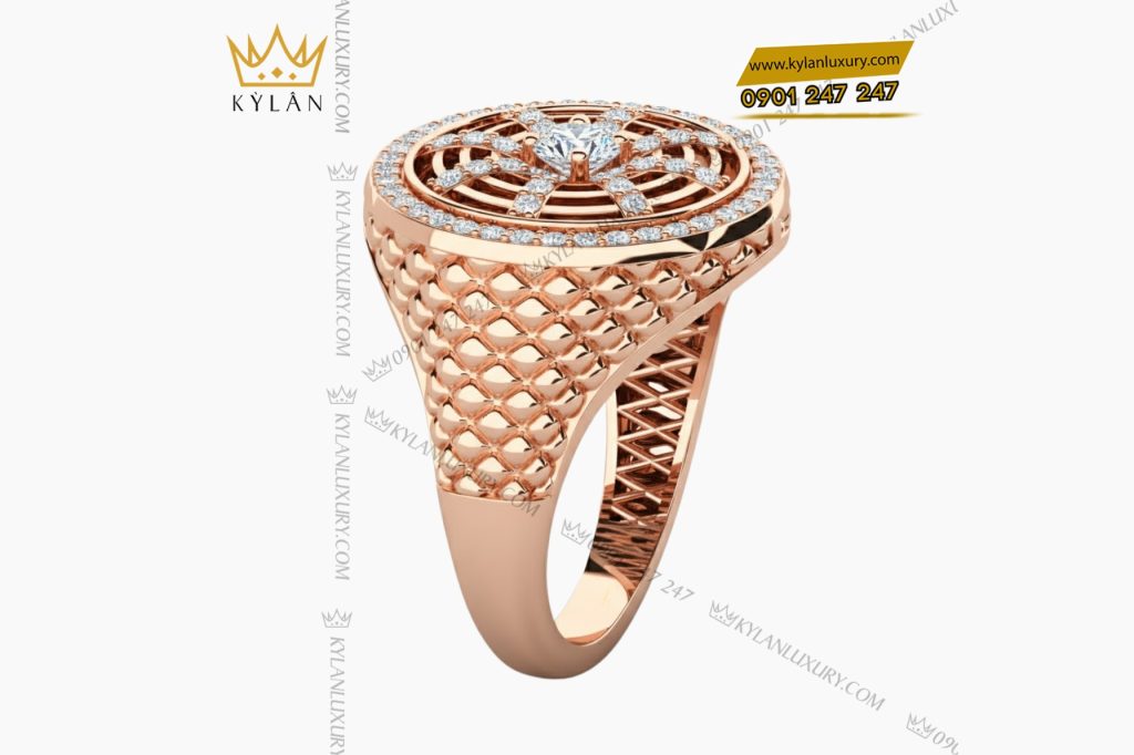 Nhẫn nam vàng hồng Au750 đính kim cương 4 Nhẫn nam vàng hồng Au750 đính kim cương