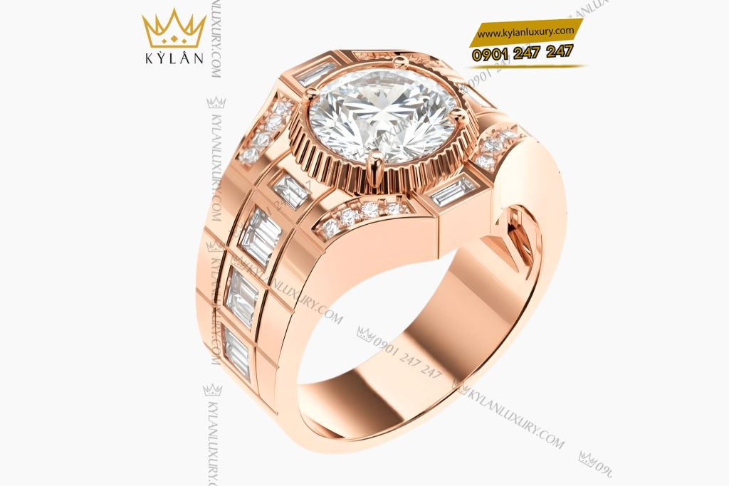 Nhẫn nam vàng hồng Au750 đính kim cương