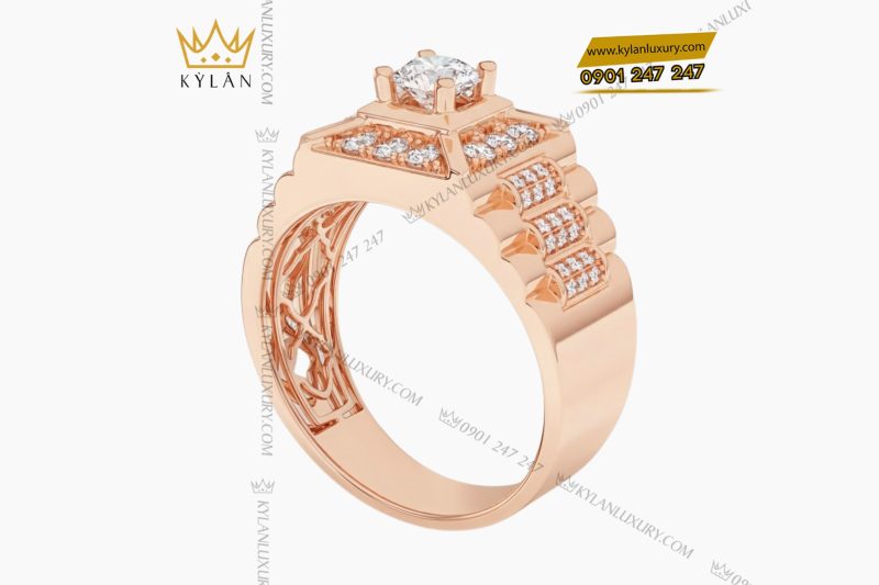 Nhẫn nam vàng hồng Au750 đính kim cương