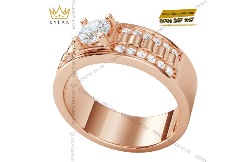 Nhẫn nam vàng hồng Au750 đính kim cương