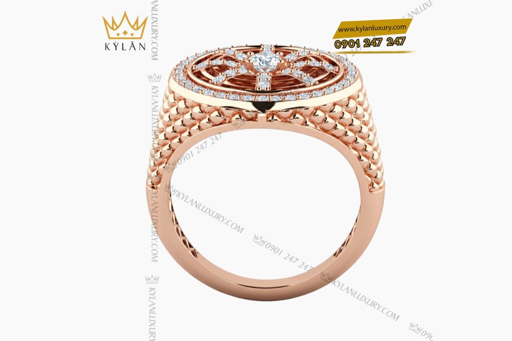 Nhẫn nam vàng hồng Au750 đính kim cương 3 Nhẫn nam vàng hồng Au750 đính kim cương