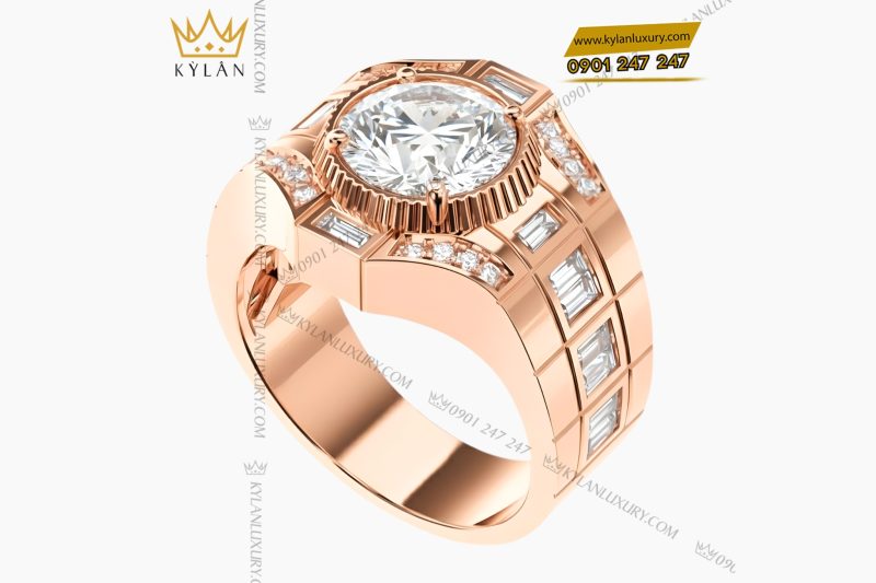 Nhẫn nam vàng hồng Au750 đính kim cương
