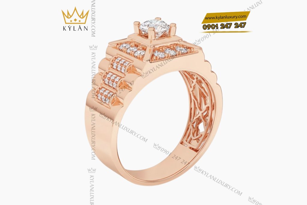 Nhẫn nam vàng hồng Au750 đính kim cương