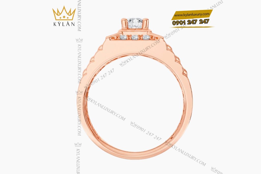 Nhẫn nam vàng hồng Au750 đính kim cương