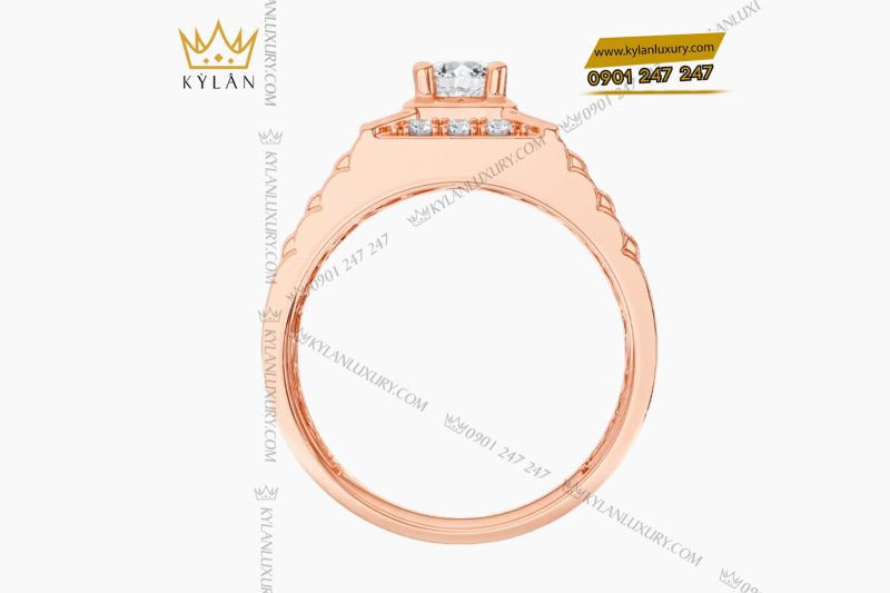 Nhẫn nam vàng hồng Au750 đính kim cương