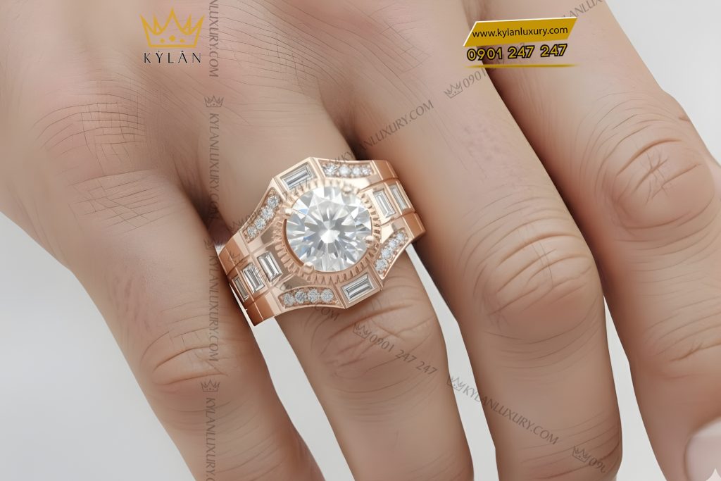 Nhẫn nam vàng hồng Au750 đính kim cương