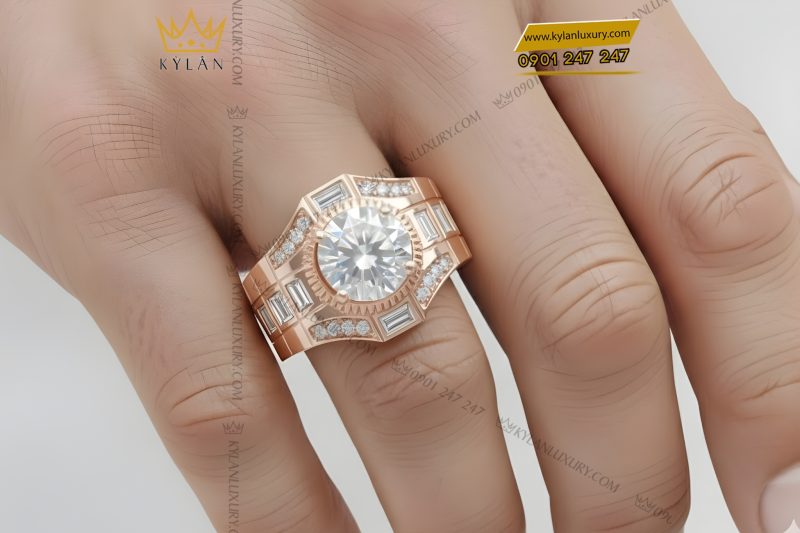 Nhẫn nam vàng hồng Au750 đính kim cương