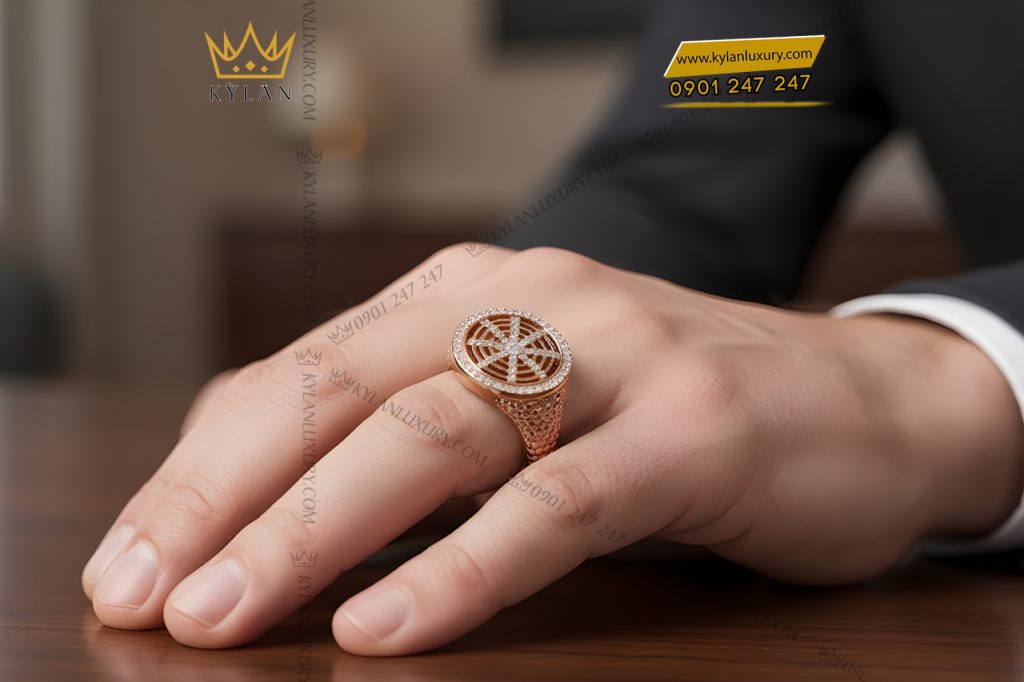 Nhẫn nam vàng hồng Au750 đính kim cương 5 Nhẫn nam vàng hồng Au750 đính kim cương