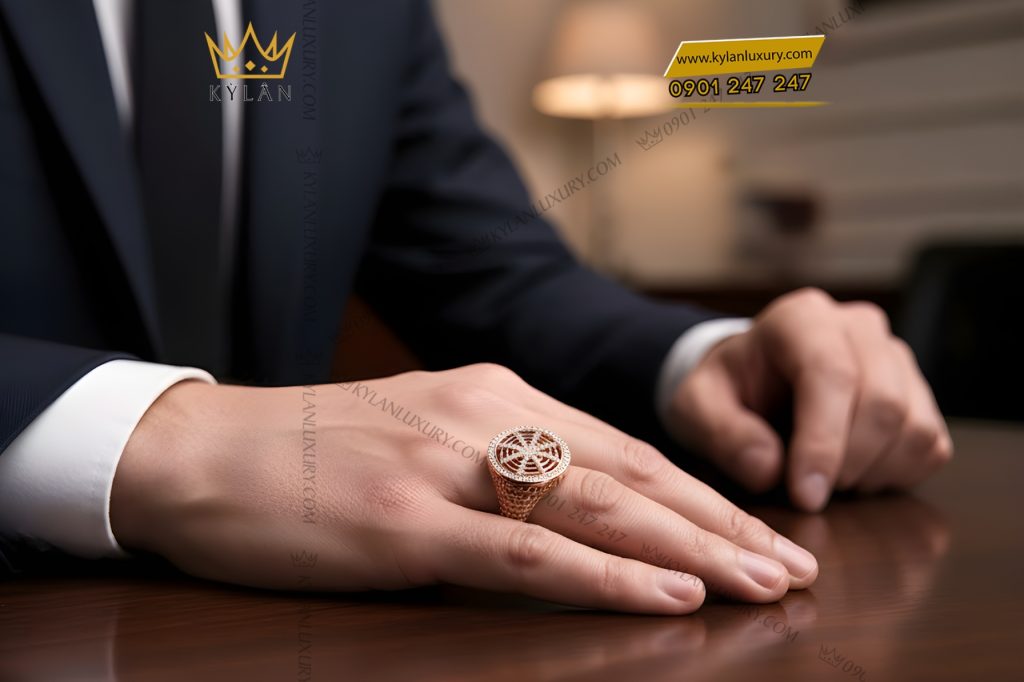 Nhẫn nam vàng hồng Au750 đính kim cương 6 Nhẫn nam vàng hồng Au750 đính kim cương