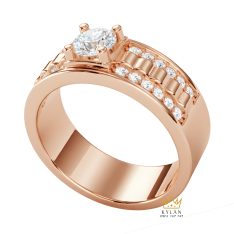 Nhẫn nam vàng hồng Au750 đính kim cương