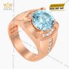 Nhẫn nam vàng hồng Au750 đính kim cương và đá Topaz xanh