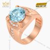 Nhẫn nam vàng hồng Au750 đính kim cương và đá Topaz xanh