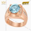 Nhẫn nam vàng hồng Au750 đính kim cương và đá Topaz xanh
