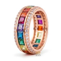 Nhẫn nam vàng hồng Au750 đính kim cương và đá quý