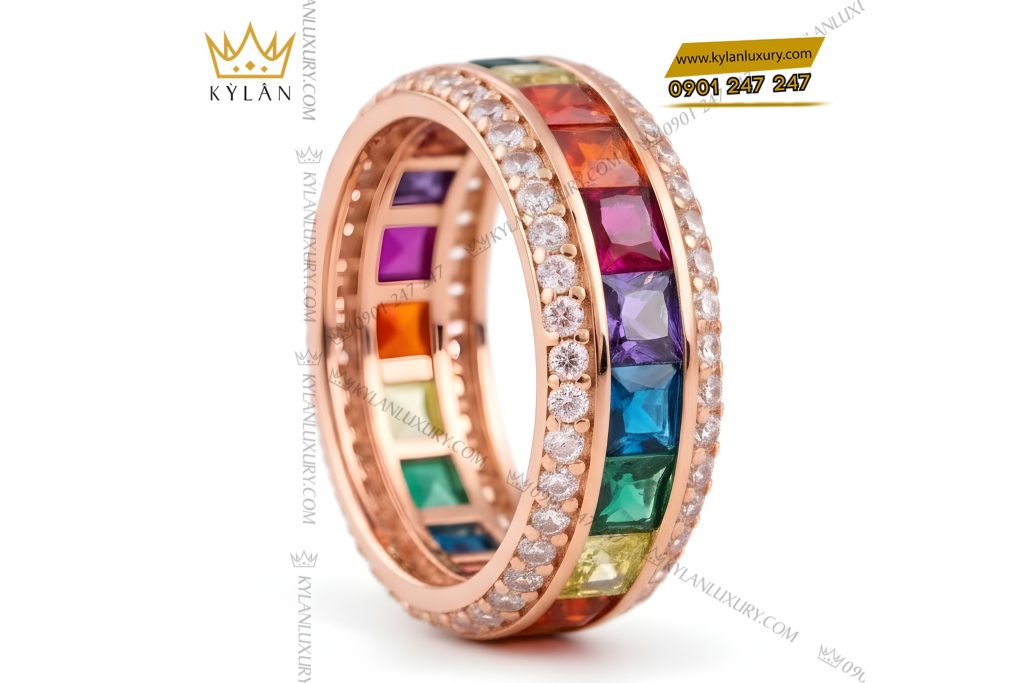 Kỳ Lân Luxury Nhan nam vang hong Au750 dinh kim cuong va da quy 2 Nhẫn nam vàng hồng Au750 đính kim cương và đá quý