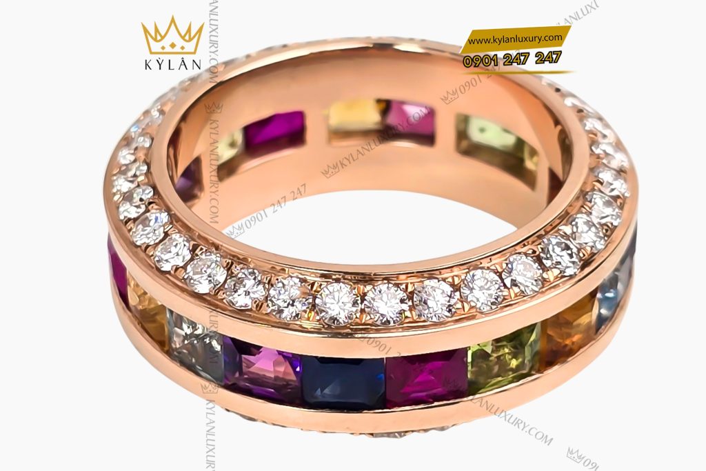 Kỳ Lân Luxury Nhan nam vang hong Au750 dinh kim cuong va da quy 3 1 Nhẫn nam vàng hồng Au750 đính kim cương và đá quý