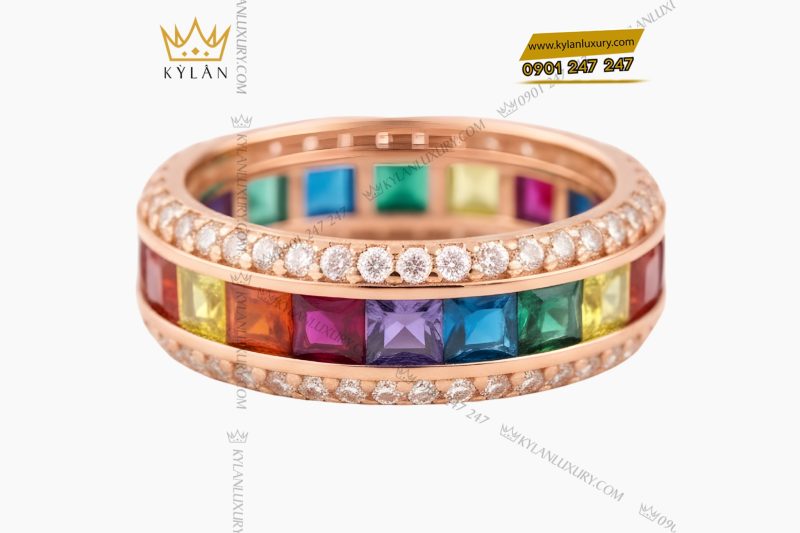 Nhẫn nam vàng hồng Au750 đính kim cương và đá quý