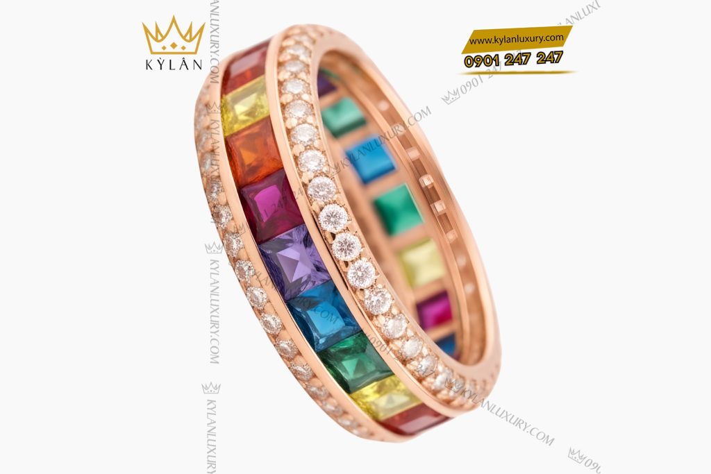 Nhẫn nam vàng hồng Au750 đính kim cương và đá quý
