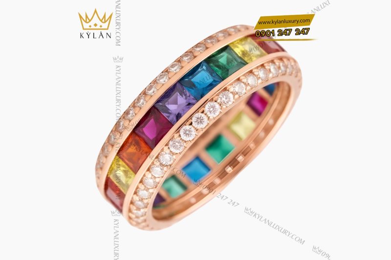 Nhẫn nam vàng hồng Au750 đính kim cương và đá quý