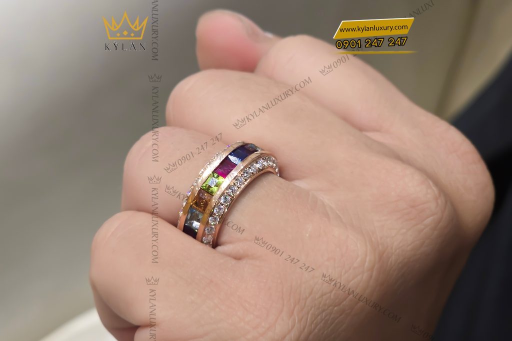 Kỳ Lân Luxury Nhan nam vang hong Au750 dinh kim cuong va da quy 7 1 Nhẫn nam vàng hồng Au750 đính kim cương và đá quý