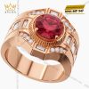 Nhẫn nam vàng hồng Au750 đính kim cương và đá quý đỏ