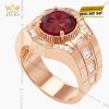 Nhẫn nam vàng hồng Au750 đính kim cương và đá quý đỏ