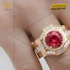 Nhẫn nam vàng hồng Au750 đính kim cương và đá quý đỏ