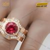 Nhẫn nam vàng hồng Au750 đính kim cương và đá quý đỏ