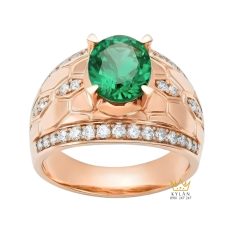 Nhẫn nam vàng hồng Au750 đính kim cương và đá quý xanh