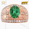 Nhẫn nam vàng hồng Au750 đính kim cương và đá quý xanh