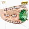 Nhẫn nam vàng hồng Au750 đính kim cương và đá quý xanh